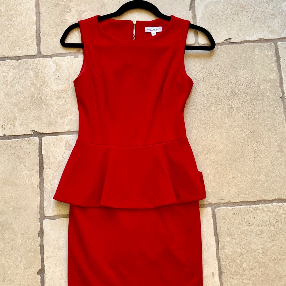 Red peblum fitted dress